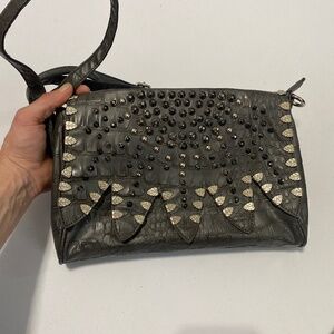 Gray grey rhinestone purse womens shoulder bag or crossbody